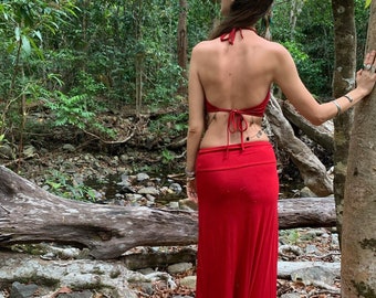 Ruby Red Goddess Set Skirt and Top Set Split Skirt Goddess Skirt Bellydance Skirt Bamboo Skirt Boho Top Ecstatic Empress Dancing Dakini