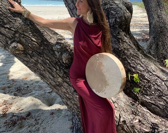 Rasbperry Goddess Dress Backless Dress Priestess Dress Hooded Bamboo Dress Witch Dress Fuchsia Dress Belly Dance Costume  Dancing Dakini