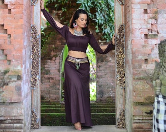 Gypsy Set Top and Skirt Set Bamboo Clothing Goddess Costume Goddess Skirt Belly dance Crop Top Purple Skirt Bellydance Dancing Dakini