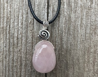 Rose Quartz Necklace for Love. Swirl to Signify Consciousness