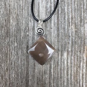 Moonstone Necklace for New Beginnings, Intuition and Luck. Swirl to Signify Consciousness.