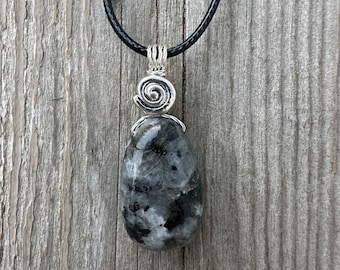 Larvikite for Connecting Ego and Soul Energies. Swirl to Signify Consciousness.