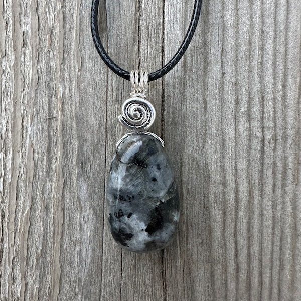 Larvikite for Connecting Ego and Soul Energies. Swirl to Signify Consciousness.
