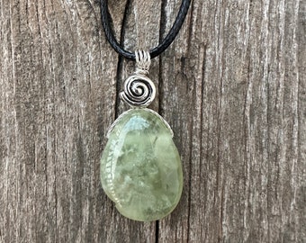 Epidote in Prehnite Necklace for Raising Vibration and Bringing Energy to Every Intention. Swirl Signifies Consciousness