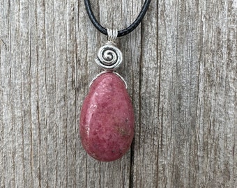 Rhodonite for Compassion, Balancing Emotions, and Self Confidence. 18 inch Black Cable