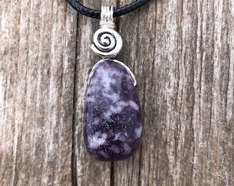 Lepidolite for Calm and Stability. Swirl for Higher Consciousness and Black Cable