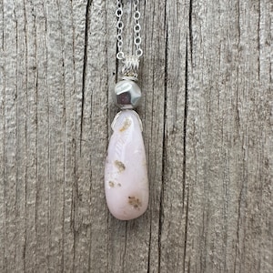 Pink Opal Necklace Known as the Karmic Stone as it Amplifies Intentions.  Sterling Silver Accent.