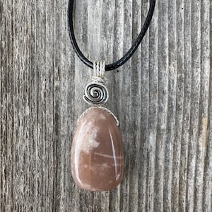 Moonstone Necklace for New Beginnings, Intuition and Luck. Swirl to Signify Consciousness.