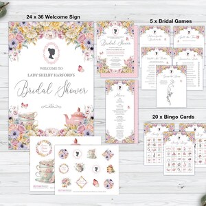 Bundle of 6 Bridgerton Bridal Shower Pastel Products, Sign, Menu, Cake Toppers, Bridal Games, Society Bingo, Corjl EDITABLE DIGITAL DOWNLOAD