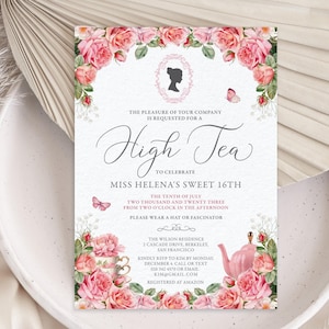 Pink Roses High Tea Invitation: Editable Bridgerton Theme (Digital Download)