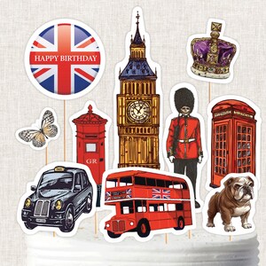 London Cake Toppers: British Tea Party Decorations, 5 Pages (CORJL Editable Digital Template)