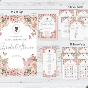 Bundle of 5 Blush Pink Bridal Shower, Invite, Sign, Menu, Games, Corjl Editable DIGITAL DOWNLOAD, 20 Society Bingo Cards - Not Editable