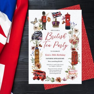 British Tea Party Invitation: London Icons, Editable 5x7 Template (Digital Download)