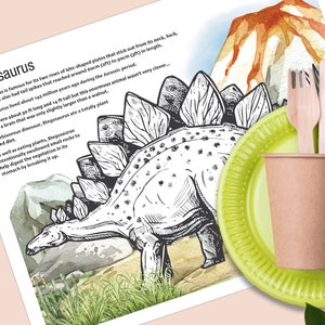 11 x 8,5-informatiebladen dinosaurus inkleuring, NIET-BEWERKBAAR, 10 verschillende dinosaurusbladen, T-Rex, stegosaurus, velociraptor, digitale download