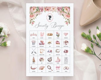 Party Bingokarten, Blush Pink Floral Society Spiel, Regency Style Printable, Cameo, nicht bearbeitbar