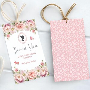 pretty pink flower tags with victorian came and pink pattern back