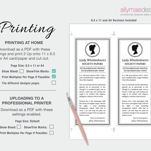 instructions on how to print the Whistledown Inspired Birthdsy Society Page