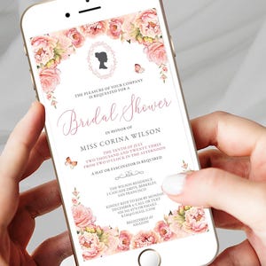 Peachy Pink Floral Bridal Shower Mobile Invitation: Bridgerton Style (Digital Download)