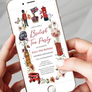 British Tea Party Mobile Invite: London Icons, Editable Template