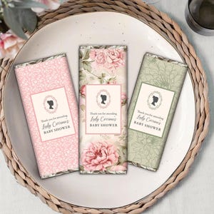 Editable Chocolate Bar Wrapper, Blush Pink & Green, 3 Sizes, 3 Designs, Add Your Text, Perfect Party Favor, CORJL EDITABLE DIGITAL Template