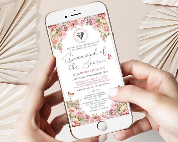 Diamond of the Season Mobile Invite: Cameo, Blush Pink, Teapot (Corjl Editable Template)