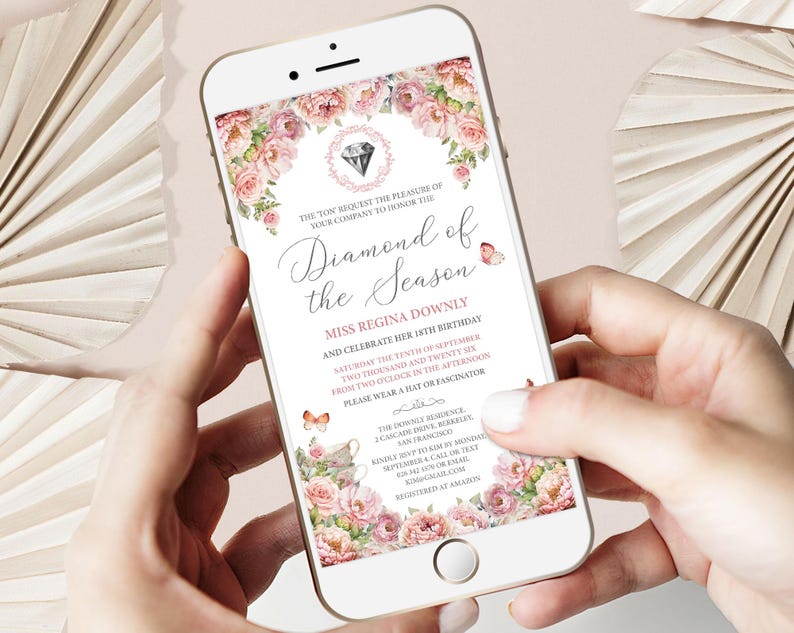 Diamond of the Season Mobile Invite: Cameo, Blush Pink, Teapot (Corjl Editable Template)