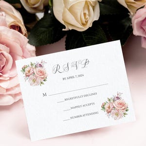 5.5x4.25 Blush Pink RSVP Card: Reply Card, Editable Corjl Template