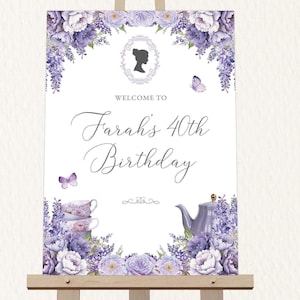 Afternoon Tea Welcome Sign: Lavender Flowers, Bridgerton Theme (A1 Editable Digital Template)