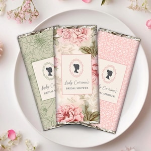 Regency Chocolate Bar Wrapper: 1.55oz, Cameo, Blush Pink, Green, Editable Corjl Template