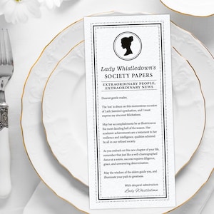 Graduation Lady Whistledown Announcement Society Page, 4 x 9, Dearest Gentle Reader, Round Bridgerton Cameo, CORJL EDITABLE DIGITAL Template