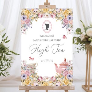 16x20/18x24/24x36 Regency High Tea Welcome Signs: Pastel with Cameo, Corjl Editable Template