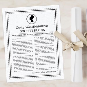 8.5 x 11 Add Your Own Copy Birthday Lady Whistledown Society Page, Round Afro Puff Cameo, Black & White, CORJL EDITABLE DIGITAL Template