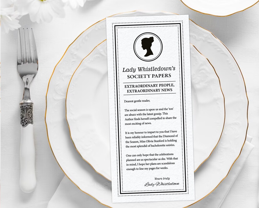 4 X 9 Bachelorette Lady Whistledown Society Page Announcement, Dearest