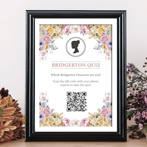 Regency Quiz Sign: Character Game, Pastel Flowers, Cameo, 5x7 Non-editable PDF Download