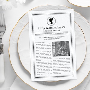 File MS WORD MODIFICABILE, pagine piegate 8,5 x 11 della Lady Whistledown Society, cammeo rotondo Bridgerton, 4 pagine Aggiungi il tuo testo, download digitale