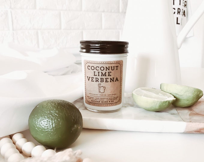 Coconut Lime Verbena Candle Beach Decor Tropical Gifts Etsy