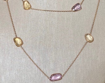 Natural Multi Color No Heat Sapphire 18k Rose Gold long Necklace