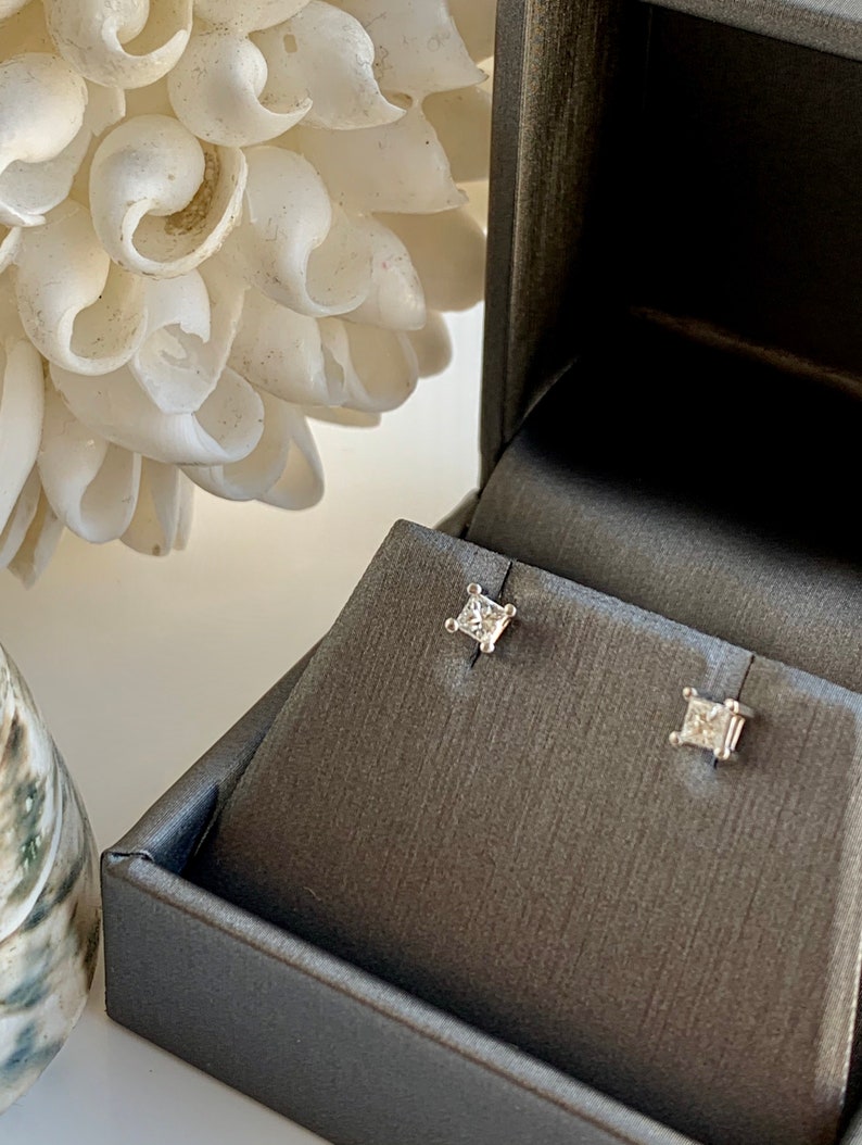 14K White Gold Princess Cut Solitaire Diamond Stud Earrings Stud 14K White Gold Princess Cut Solitaire Diamond Stud Earrings Stud