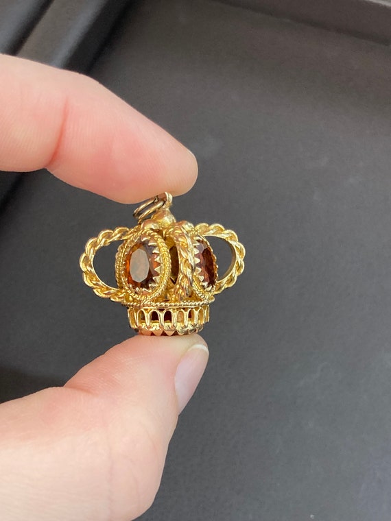 Vintage 18 Karat Yellow Gold Citrine Stone Crown … - image 7