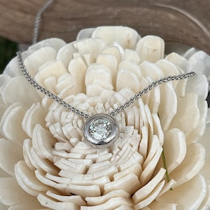 14K White Gold Bezel Set Floating 0.55ct Natural Diamond Solitaire Pendant 16&quot; 14k White Gold Necklace Fine Jewelry