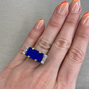 Mid-Century Modern Lapis Lazuli Ring with Diamonds set in 18k Yellow Gold