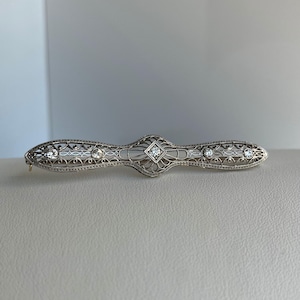 14KT White Gold Antique Natural Diamonds brooch length 2.6 inches