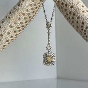0.51ct fancy yellow diamond & 0.81ctw diamonds pendant 14k white gold necklace