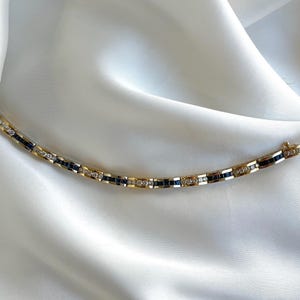 Vintage 14K Two-Tone Natural Round Diamond and Natural Blue Sapphire Tennis Bracelet