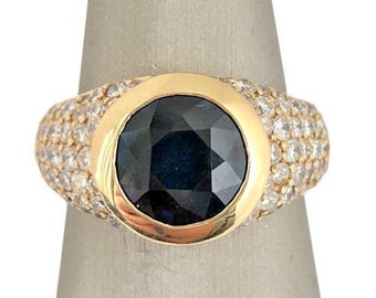 Estate 14K Yellow Gold 2.60CT. Natural Blue Sapphire & Diamond Ring