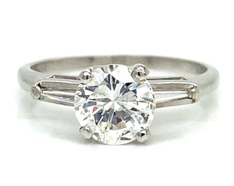 Round 1.03ct with Baguette 0.15ctw Natural Diamond Platinum Engagement Ring size 6