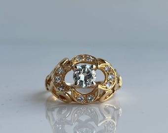Anillo de compromiso vintage de mediados de siglo con diamantes redondos brillantes de 0,50 ct