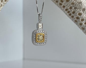0.53 ct Fancy Yellow Cushion & 0.90ct diamonds 18k white and yellow gold Pendant