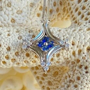 14K White Gold "Evening Star" Blue Sapphire & Natural Diamond Pendant