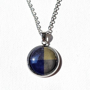 SaLE Supernatural NECKLACE made from a Screen Accurate Sam Winchester plaid. GREEN and BLUE plaid corner on stainless steel.